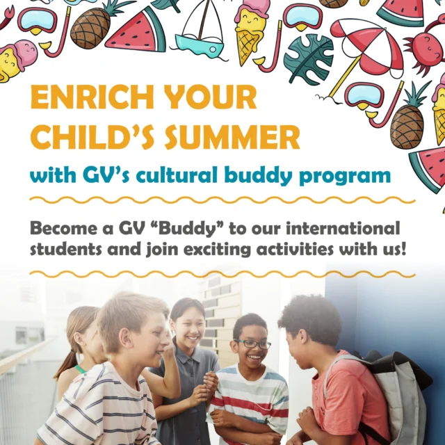 🙋‍♀️ Want your 12-15 year old to have a blast this summer while making international friends?✨

🏃‍➡️🏃‍♀️‍➡️ By becoming a GV "Buddy", your child can explore Victoria, join fun activities, and connect with international students who are between 9 - 13 years old from various countries such as Japan, Korea, Mexico, and China.

🌏 Global Village is running an ESL summer camp on the beautiful St. Margaret’s  Campus and we’re looking for mature, curious and outgoing “Buddies” to join 
our campers on activities and excursions! 

▫️DATES: July 28 to August 1 & August 4 to August 8, 2025
▫️HOURS: Monday to Friday, 11:30am to 4:30pm
▫️EXCURSIONS:  Victoria Bug Zoo, Beacon Hill Children’s Farm, Miniature World, 
▫️DATES: July 28 to August 1 & August 4 to August 8, 2025
▫️ACTIVITIES: Sports, Scavenger Hunts, Gymnasium Games, Arts & Crafts.
▫️COMMITMENT: Buddies must be able to commit to one or two full weeks.
▫️PAYMENT:  Lunch daily as well as all activity/excursion transportation costs and 
entrance/ participation fees will be covered. 

💸 Buddies will also receive a thank you honorarium of $25 per day.

ℹ️ For more information, please contact the Program Director at jhosking@gvenglish.com
